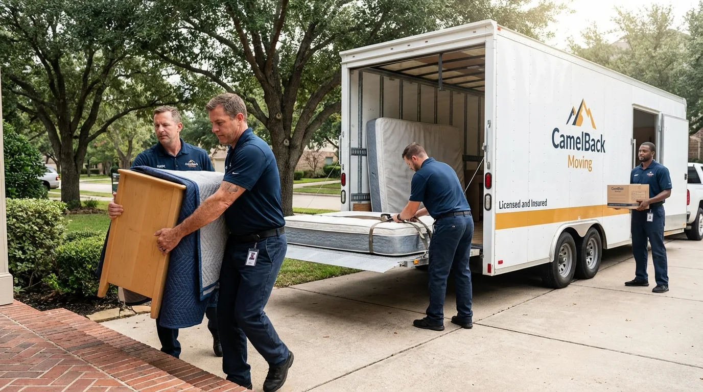 Crew loading residential truck for cross-state move from Idabel, OK
